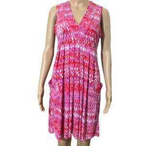 Womens Oversized Casual Dress Size 6 Pink Purple Pockets Pleated Calvin Klein CK